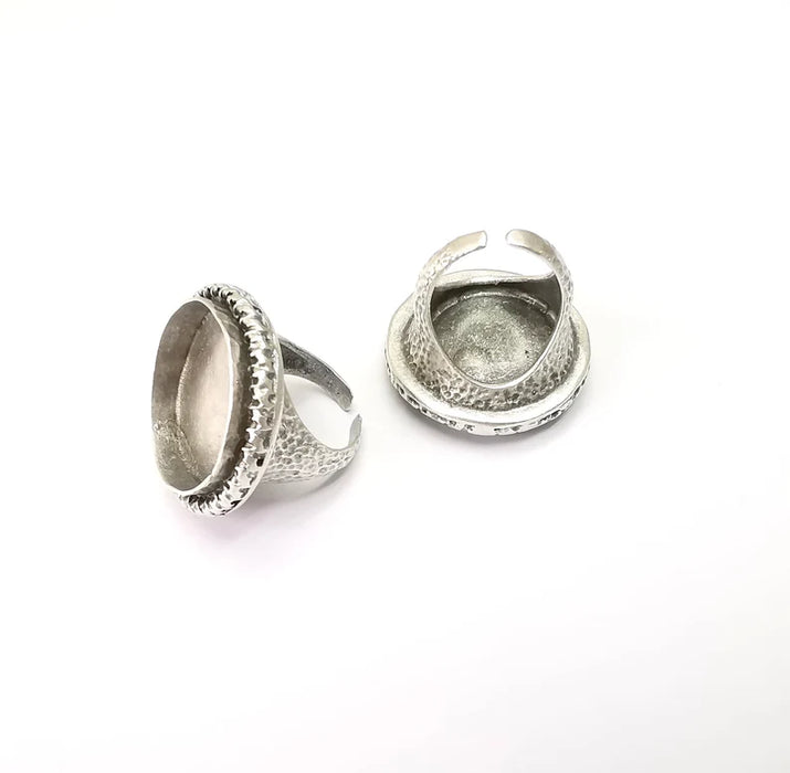 Round Ring Setting, Cabochon Blank, Resin Bezel, Round Ring Mounting, Epoxy Frame Base, Adjustable Antique Silver Plated Brass 24mm G35656