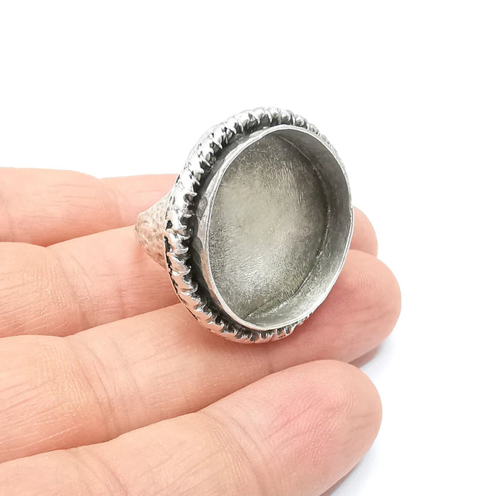 Round Ring Setting, Cabochon Blank, Resin Bezel, Round Ring Mounting, Epoxy Frame Base, Adjustable Antique Silver Plated Brass 24mm G35656