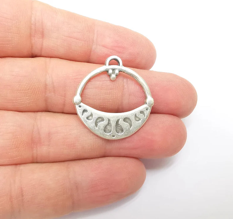 2 Silver Charms, Boho Charms, Earring Charms, Silver Pendant, Ethnic Rustic Charms, Necklace Parts, Antique Silver Plated 29x28mm G35660