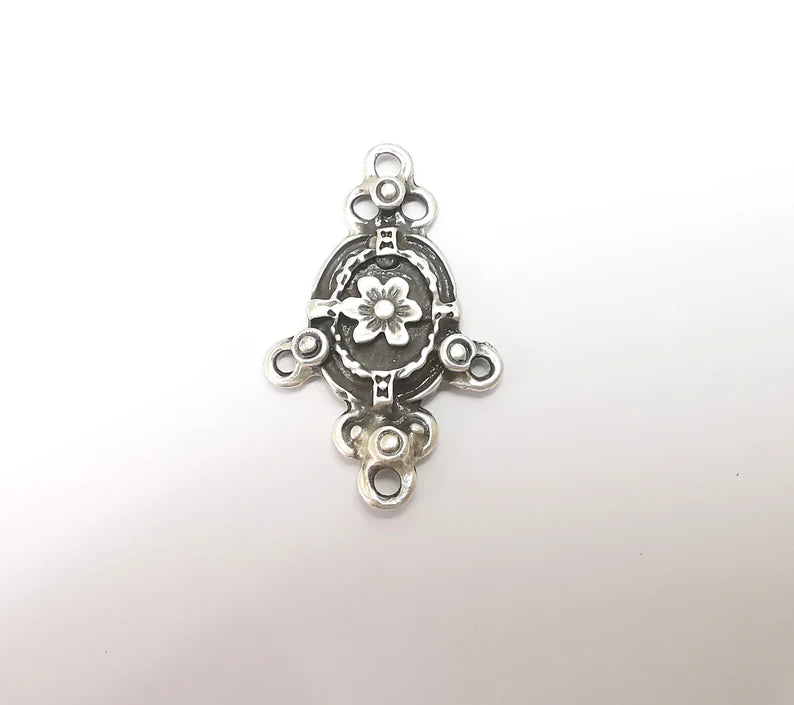 Silver Charms Connector, Boho Charms, Earring Charms, Silver Pendant, Ethnic Rustic Necklace Parts, Antique Silver Plated 40x25mm G35664