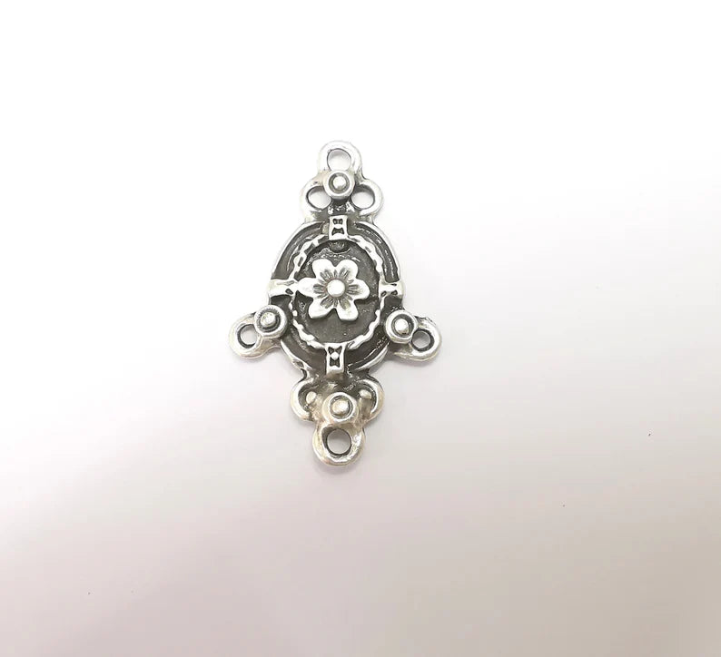 Silver Charms Connector, Boho Charms, Earring Charms, Silver Pendant, Ethnic Rustic Necklace Parts, Antique Silver Plated 40x25mm G35664
