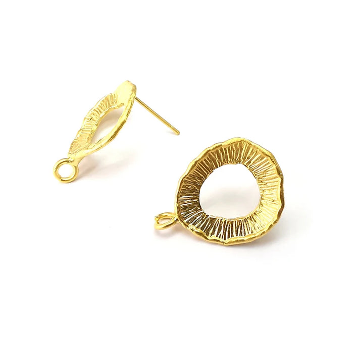 Round Earring Stud Base, Loop Earring Blank, Ear Settings Resin Bezel, Cabochon Mounting, Gold Plated Brass (16mm ) G35527