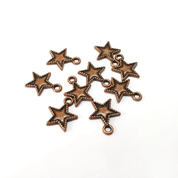 10 Copper Star Charms, Baroque Charms, Ethnic Earring Charms, Copper Rustic Pendant, Necklace Parts, Antique Copper Plated 15x12mm G35529