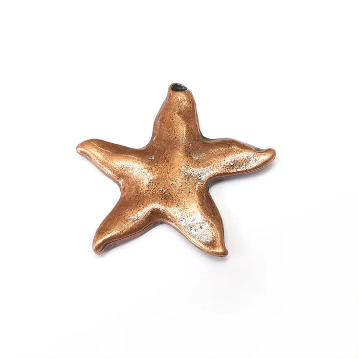 Copper Starfish Pendant, Nautical Pendant, Rustic Charm, Earring Charm, Copper Pendant, Necklace Parts, Antique Copper Plated 53x51mm G35665