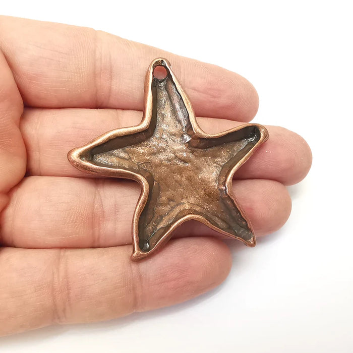 Copper Starfish Pendant, Nautical Pendant, Rustic Charm, Earring Charm, Copper Pendant, Necklace Parts, Antique Copper Plated 53x51mm G35665