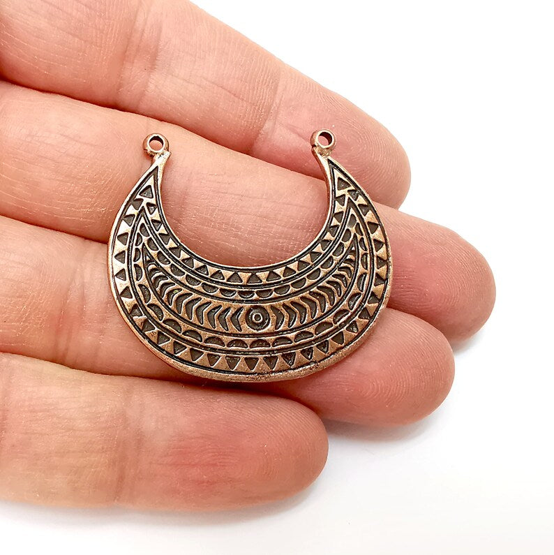 Copper Connector Charms, Baroque Charms, Middle Two Hole Charms, Copper Rustic Pendant, Necklace Parts, Antique Copper Plated 39x35mm G35533