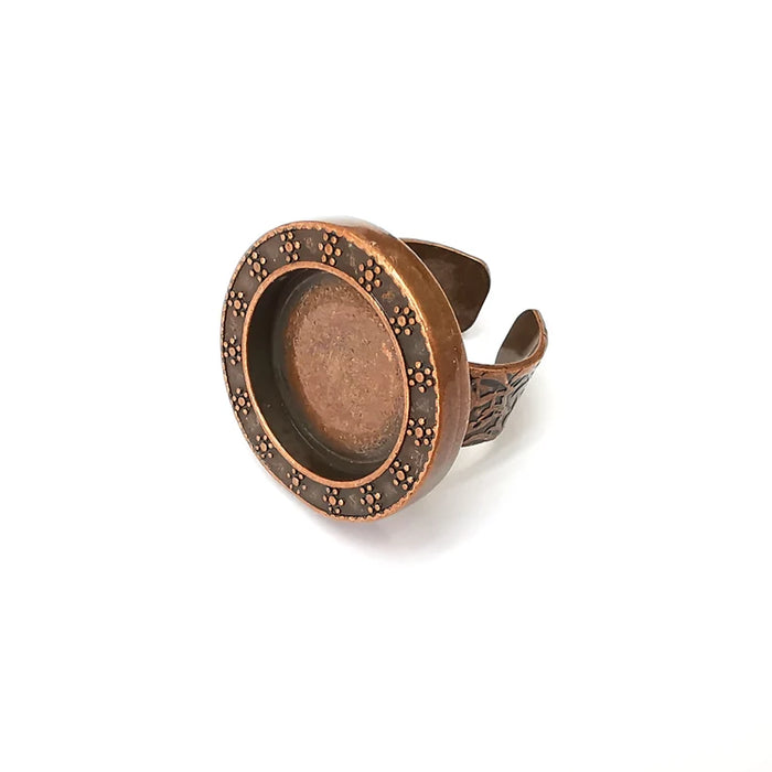 Copper Ring Setting, Cabochon Blank, Resin Bezel, Round Ring Mounting, Epoxy Frame Base, Adjustable Antique Copper Plated 20mm G35535