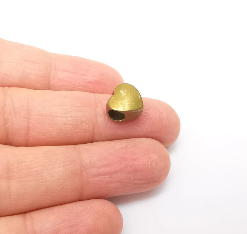 5 Heart Beads, Bronze Beads, Bracelet Beads, Large Hole Beads, Necklace Beads, Antique Bronze Plated Metal 10mm G35679