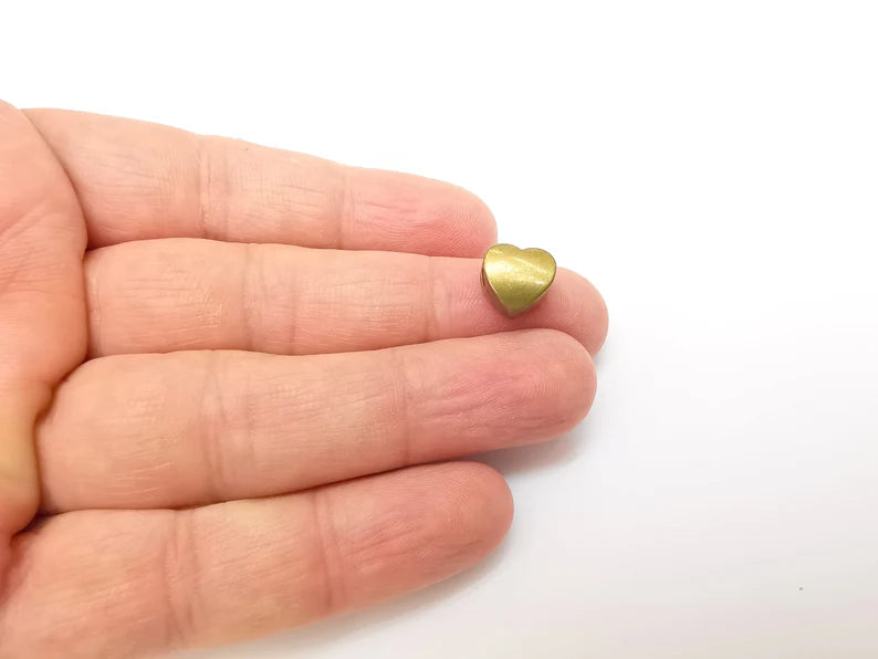 5 Heart Beads, Bronze Beads, Bracelet Beads, Large Hole Beads, Necklace Beads, Antique Bronze Plated Metal 10mm G35679