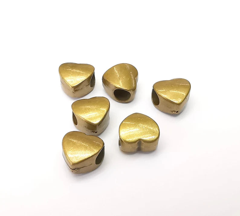5 Heart Beads, Bronze Beads, Bracelet Beads, Large Hole Beads, Necklace Beads, Antique Bronze Plated Metal 10mm G35679