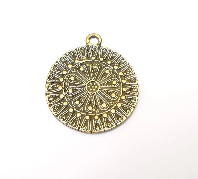 Bronze Pendant, Mandala Charms, Earring Charms, Dangle Pendant, Locket Pendant, Necklace Pendant, Antique Bronze Plated Metal 39x32mm G35681