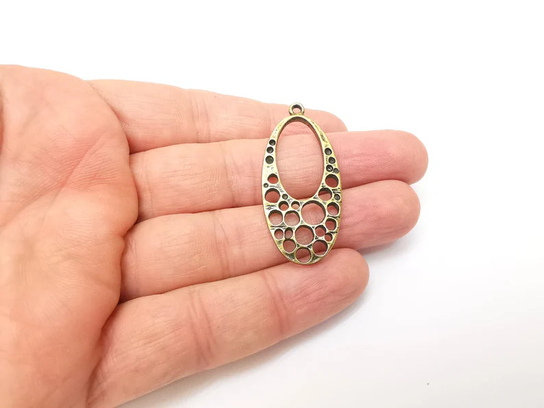 Bronze Oval Charms, Boho Charm, Rustic Charm, Earring Charm, Bronze Pendant, Necklace Parts, Antique Bronze Plated 45x20mm G35682
