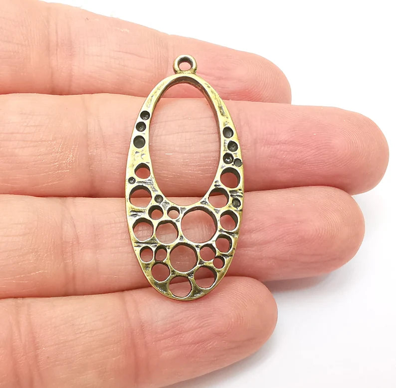 Bronze Oval Charms, Boho Charm, Rustic Charm, Earring Charm, Bronze Pendant, Necklace Parts, Antique Bronze Plated 45x20mm G35682
