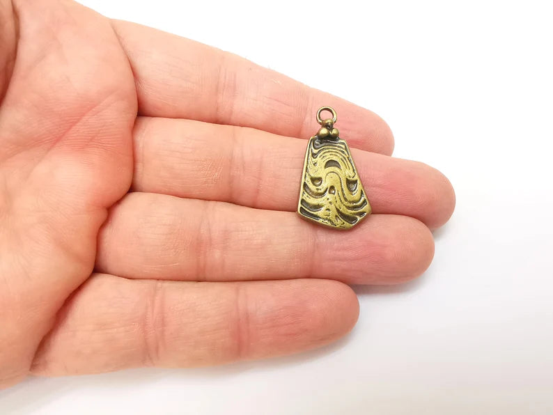 2 Bronze Dangle Charms, Hammered Boho Charm, Rustic Charm, Earring Charm, Bronze Pendant, Necklace Parts, Antique Bronze Plated 30x17mm G35684