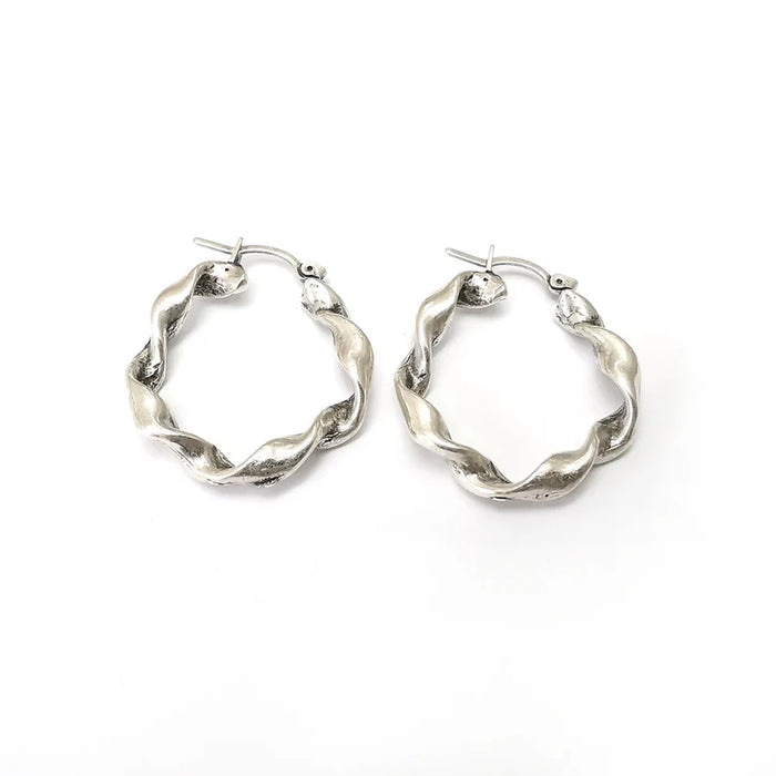 Silver Twisted Earring , Wrapped Hoop Earrings, Antique Silver Plated Earring, Findings (28mm) G35538