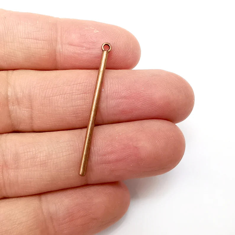 5 Rod Charms, Stick Charm, Ethnic Charm, Rustic Charms, Stave Charms, Earring Parts, Antique Copper Plated 40x2mm G35696