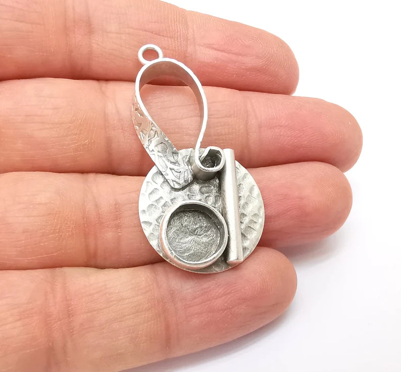 Silver Pendant Blank, Cabochon Bezel, Locket Pendant Base, inlay Mountings, Resin Necklace, Antique Silver Plated Brass (8mm blank) G35544