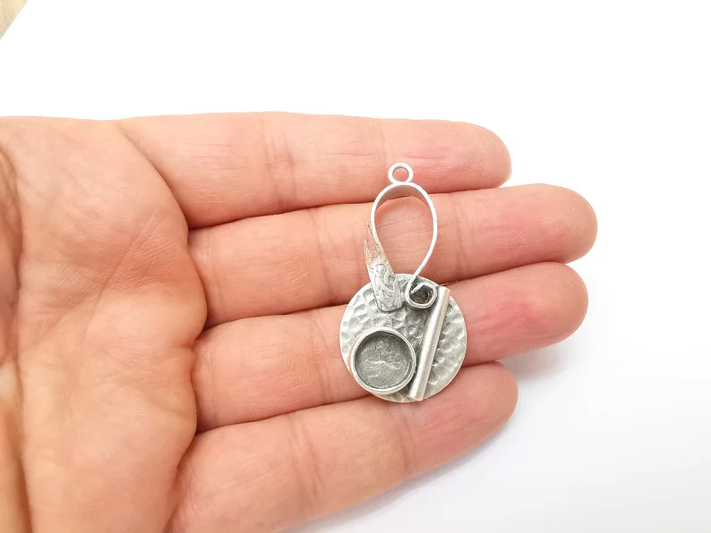 Silver Pendant Blank, Cabochon Bezel, Locket Pendant Base, inlay Mountings, Resin Necklace, Antique Silver Plated Brass (8mm blank) G35544