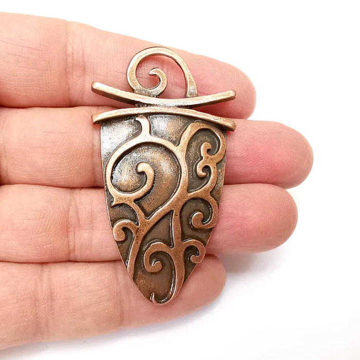 Copper Dangle Pendant, Rustic Pendant, Boho Charm, Earring Charm, Copper Pendant, Necklace Parts, Antique Copper Plated 62x35mm G35549