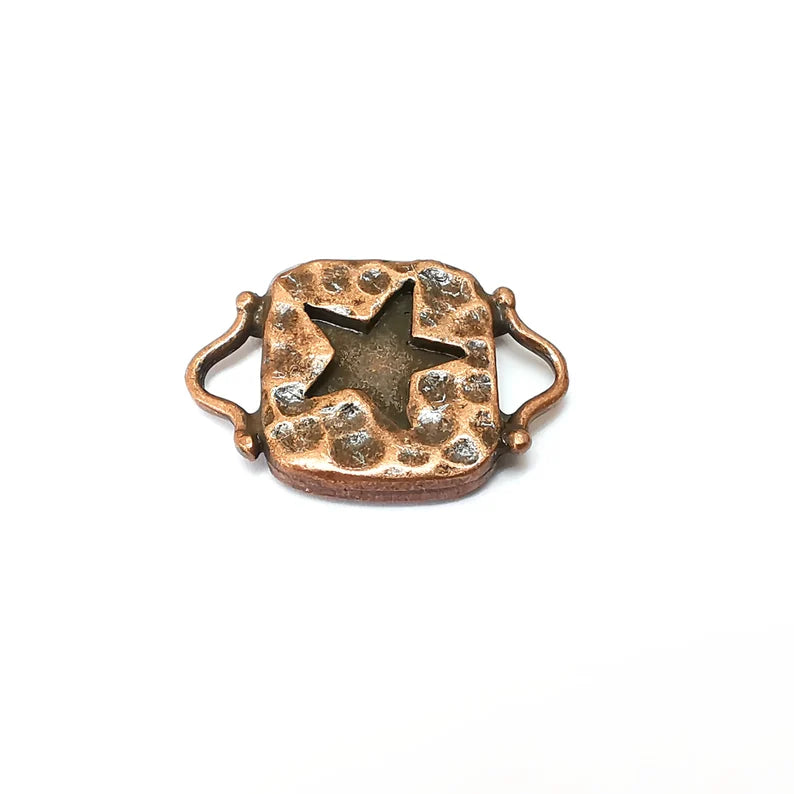2 Copper Star Connector, Copper Jewelry Parts, Bracelet Component, Antique Copper Finding, Antique Copper Plated Metal (28x19mm) G35550