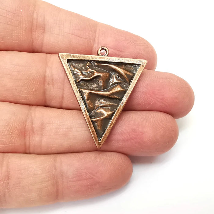 Copper Triangle Charms, Boho Charm, Rustic Charm, Earring Charm, Copper Pendant, Necklace Parts, Antique Copper Plated 37x32mm G35551