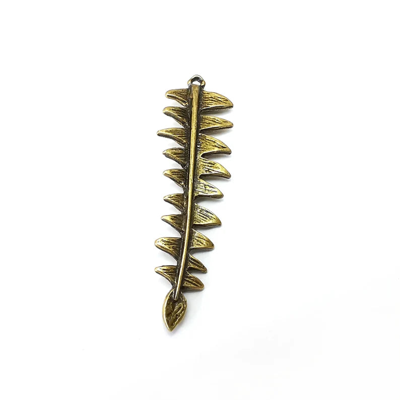 Bronze Fern Charms, Boho Charm, Rustic Charm, Earring Charm, Bronze Pendant, Necklace Parts, Antique Bronze Plated 57x16mm G35552