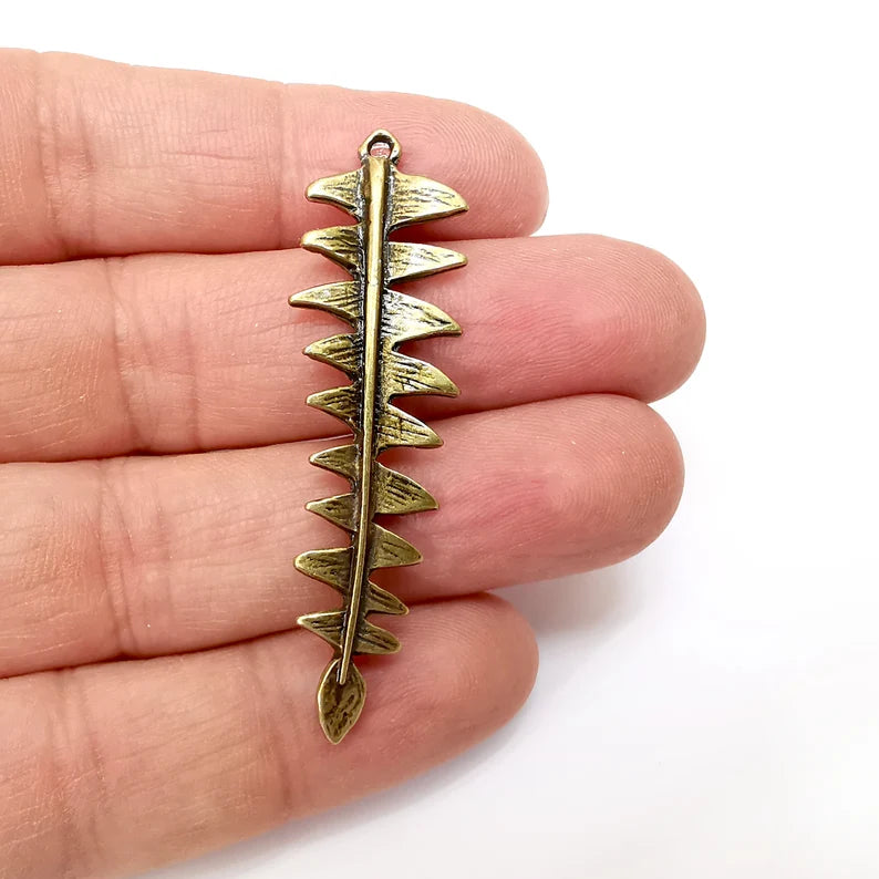 Bronze Fern Charms, Boho Charm, Rustic Charm, Earring Charm, Bronze Pendant, Necklace Parts, Antique Bronze Plated 57x16mm G35552