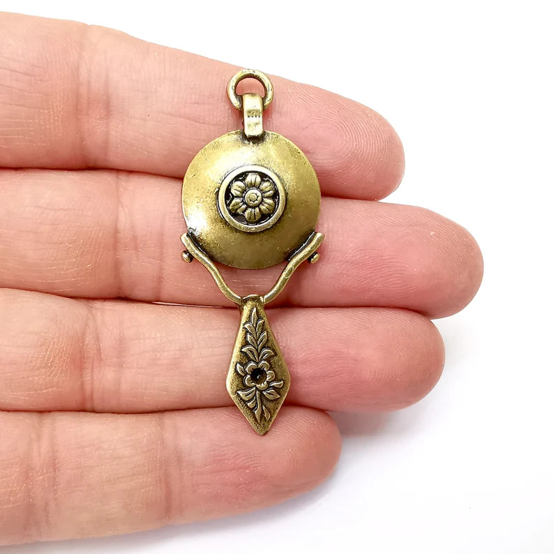 Bronze Flower Charms, Boho Charm, Rustic Charm, Earring Charm, Bronze Pendant, Necklace Parts, Antique Bronze Plated 54x21mm G35554