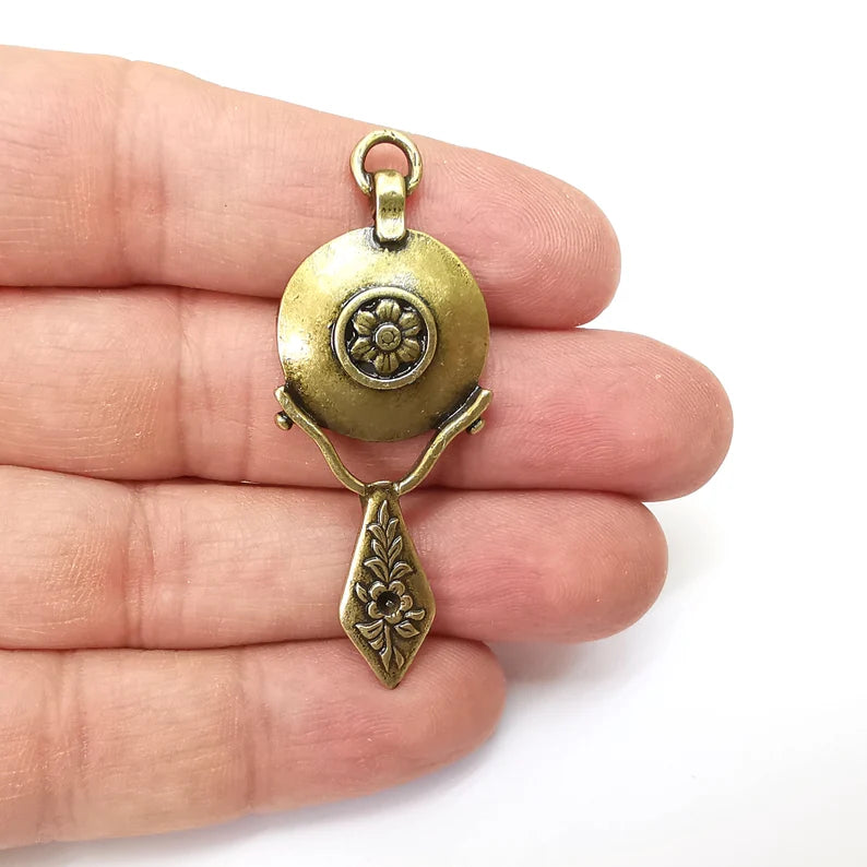 Bronze Flower Charms, Boho Charm, Rustic Charm, Earring Charm, Bronze Pendant, Necklace Parts, Antique Bronze Plated 54x21mm G35554