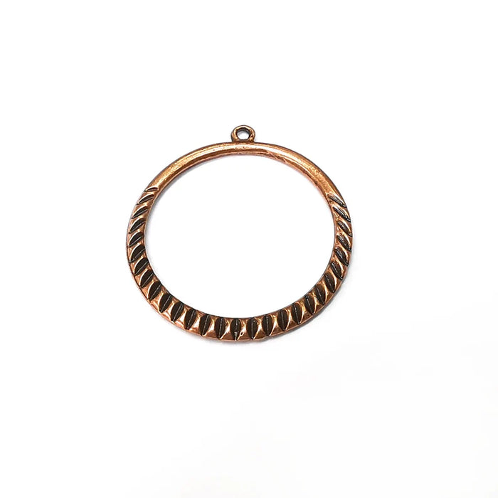2 Copper Ribbed Hoop Charms , Round Charms , Boho Charm, Earring Charm, Copper Charms , Necklace Parts, Antique Copper Plated 36x33mm G35557