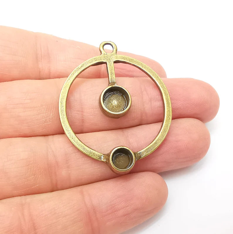 Round Pendant Blanks, Resin Bezel Bases, Mosaic Mountings, Dry flower Frame, Polymer Clay base, Antique Bronze Plated 6mm and 8mm G33949