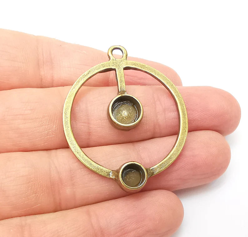 Round Pendant Blanks, Resin Bezel Bases, Mosaic Mountings, Dry flower Frame, Polymer Clay base, Antique Bronze Plated 6mm and 8mm G33949