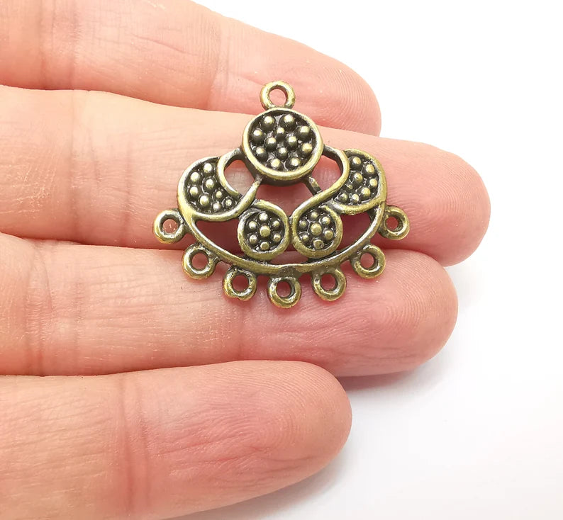 Bronze Connector Charms, Boho Charm, Rustic Charm, Earring Charm, Bronze Pendant, Necklace Parts, Antique Bronze Plated 31x28mm G35702