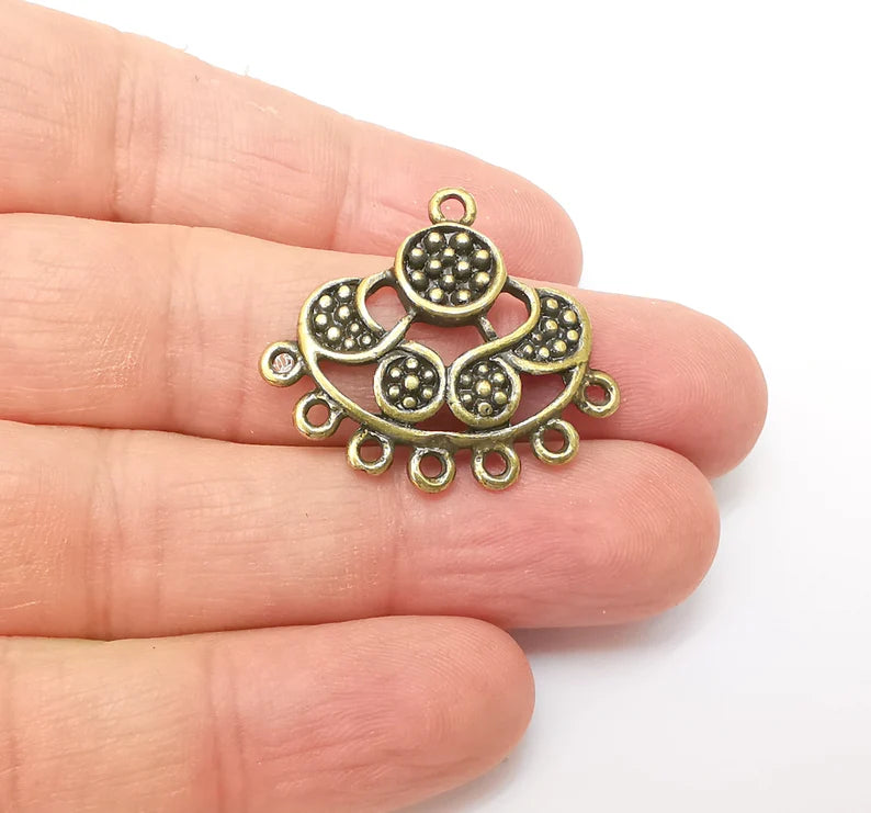 Bronze Connector Charms, Boho Charm, Rustic Charm, Earring Charm, Bronze Pendant, Necklace Parts, Antique Bronze Plated 31x28mm G35702