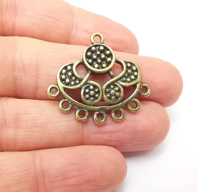 Bronze Connector Charms, Boho Charm, Rustic Charm, Earring Charm, Bronze Pendant, Necklace Parts, Antique Bronze Plated 31x28mm G35702