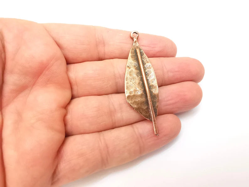 Copper Dangle Charms, Hammered Boho Charm, Rustic Charm, Earring Charm, Copper Pendant, Necklace Parts, Antique Copper Plated 60x17mm G35703