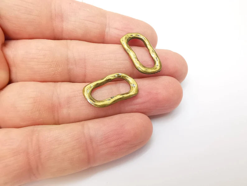 5 Bronze Oval Circle, Bracelet Connector, Organic Shape Circle, Large Hole Beads, Necklace Parts, Antique Bronze Plated Metal 21x12mm G35705