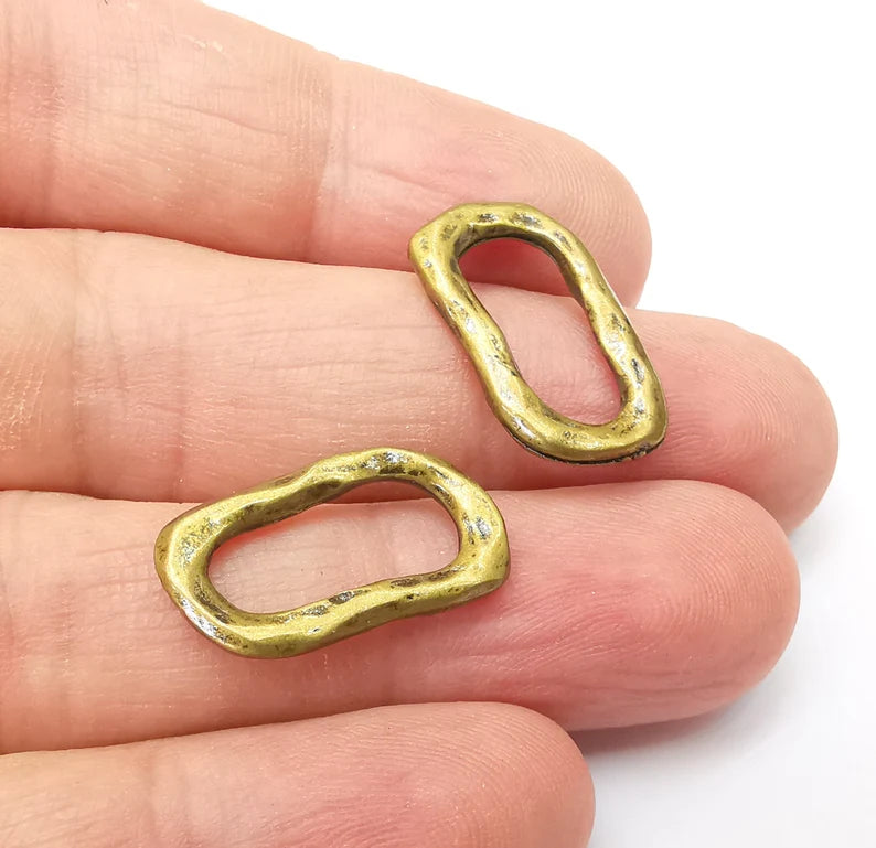 5 Bronze Oval Circle, Bracelet Connector, Organic Shape Circle, Large Hole Beads, Necklace Parts, Antique Bronze Plated Metal 21x12mm G35705