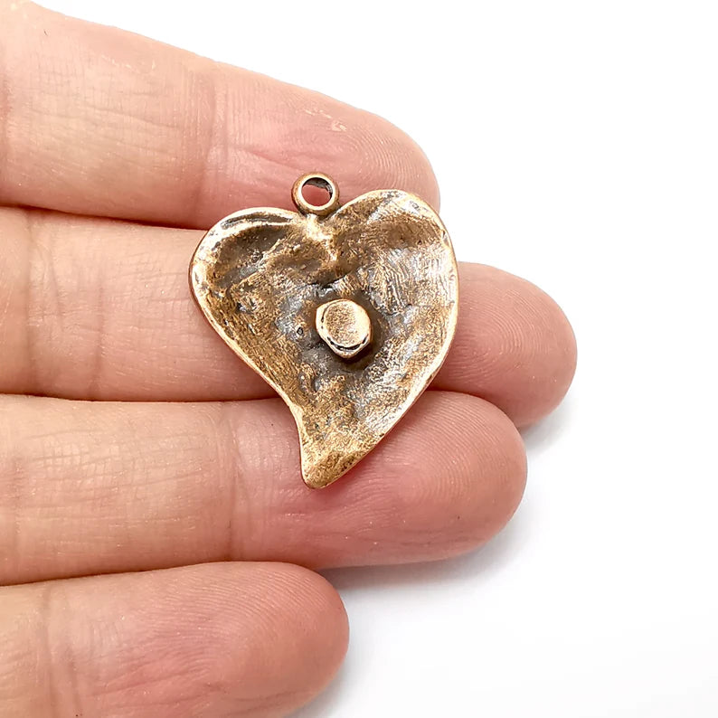 Copper Heart Dangle Charms, Love Charm, Rustic Charm, Earring Charm, Copper Pendant, Necklace Parts, Antique Copper Plated 31x26mm G35710