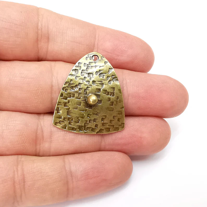 Bronze Dangle Charms, Hammered Boho Charm, Rustic Charm, Earring Charm, Bronze Pendant, Necklace Parts, Antique Bronze Plated 31x28mm G35561