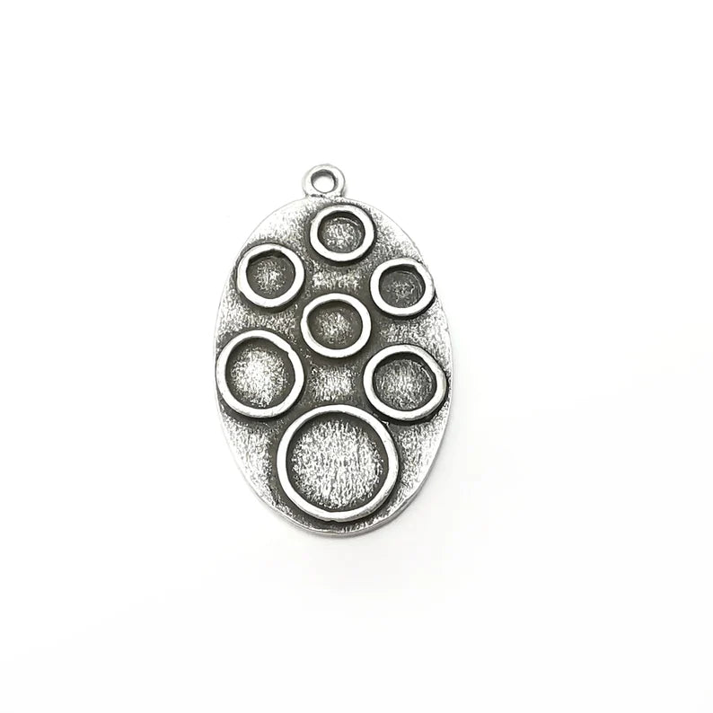 Silver Oval Dangle Charms Blank, Earring Charms Base, Cabochon Bezel, inlay Mounting, Resin Necklace, Antique Silver Plated 37x22mm G35715