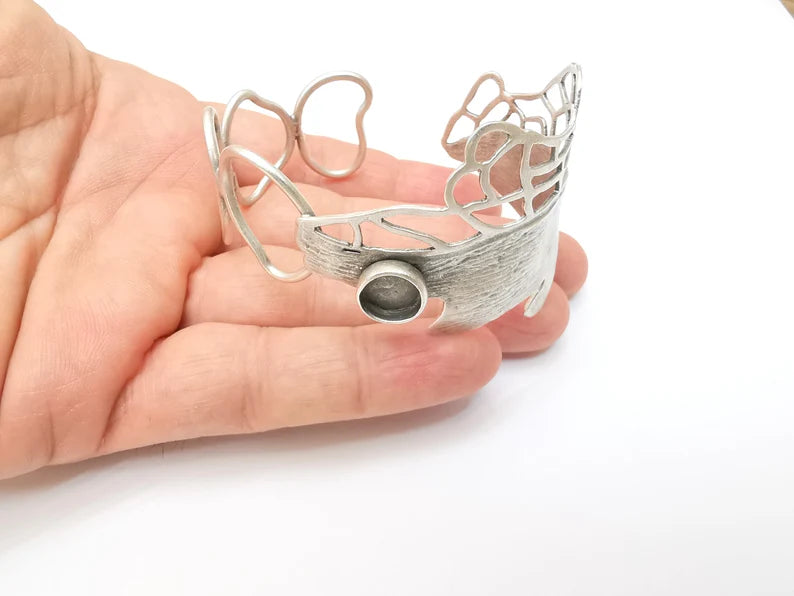 Leaf Bracelet, Leaf Branch Cuff, Large Bangle Bezel, Resin Blank, Wristband Cabochon Base, Adjustable Antique Silver Brass (10mm) G35718