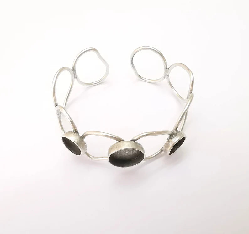Wire Circle Bracelet, Large Cuff, Bangle Bezel, Resin Blank, Wristband Cabochon Base, Adjustable Antique Silver Brass 10mm and 14mm G35721
