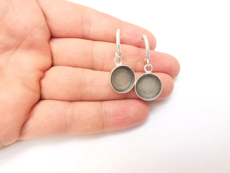 Earring Stud Base, Earring Blank, Ear Settings Resin Bezel, Cabochon Mounting, Antique Silver Plated Brass (14mm blanks) G35724