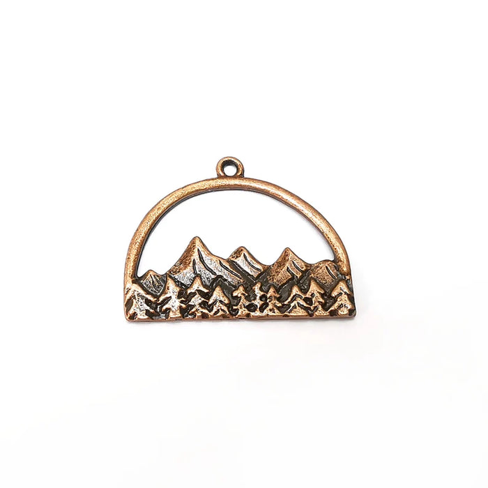 Landscape Charms, Mountains, Trees, Tree Mountain Charms, Forest Pendant, Earring Charms, Antique Copper Plated (35x28mm) G35567