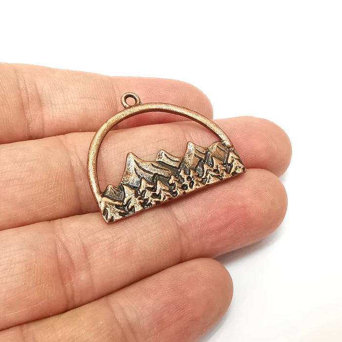 Landscape Charms, Mountains, Trees, Tree Mountain Charms, Forest Pendant, Earring Charms, Antique Copper Plated (35x28mm) G35567