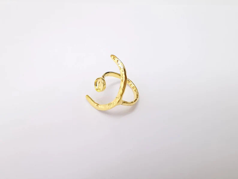 Gold Ring Crescent Setting, Moon Ring Blank, Resin Bezel, Celestial Ring Mounting, Epoxy Frame, Adjustable Antique Gold Plated 6mm G35543