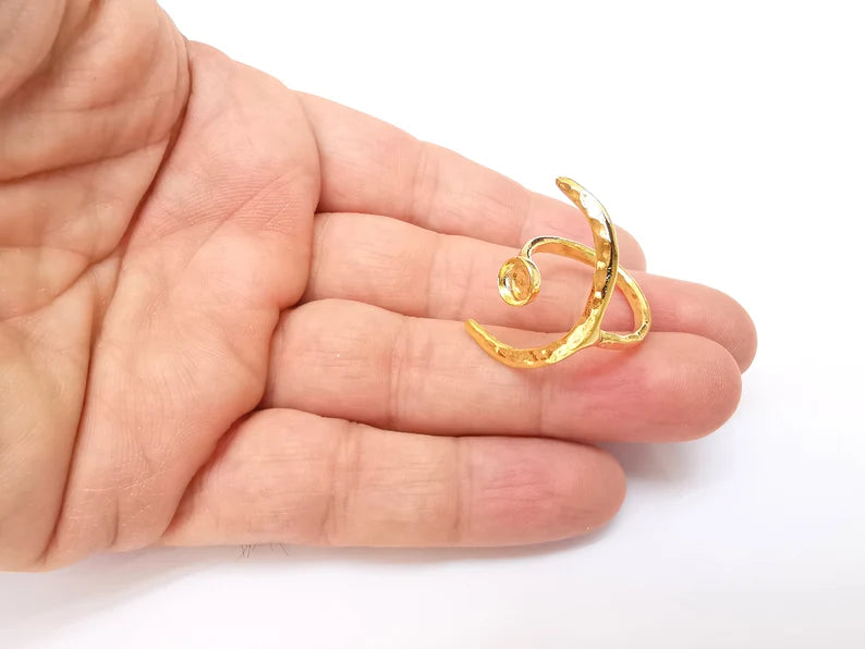 Gold Ring Crescent Setting, Moon Ring Blank, Resin Bezel, Celestial Ring Mounting, Epoxy Frame, Adjustable Antique Gold Plated 6mm G35543