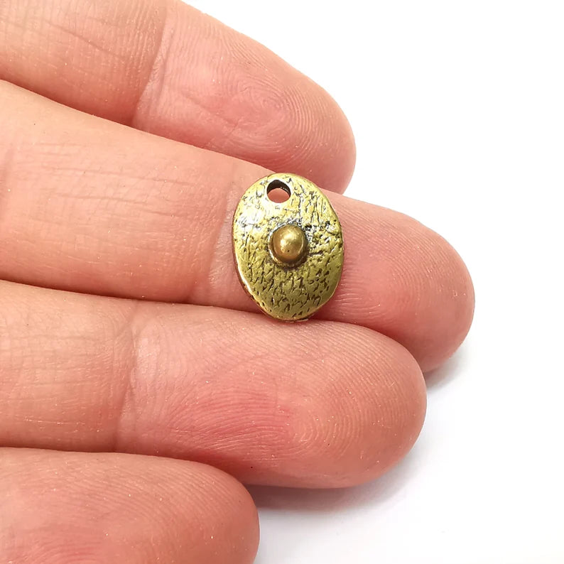 5 Bronze Oval Charms, Boho Charms, Rustic Charms, Earring Charms, Bronze Pendant, Necklace Parts, Antique Bronze Plated 14x10mm G35571