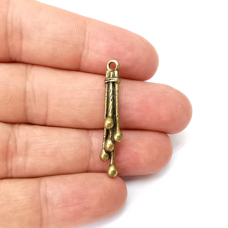 2 Bronze Stalactite Charms, Boho Charm, Rustic Charm, Earring Charm, Bronze Pendant, Necklace Parts, Antique Bronze Plated 38x5mm G35572